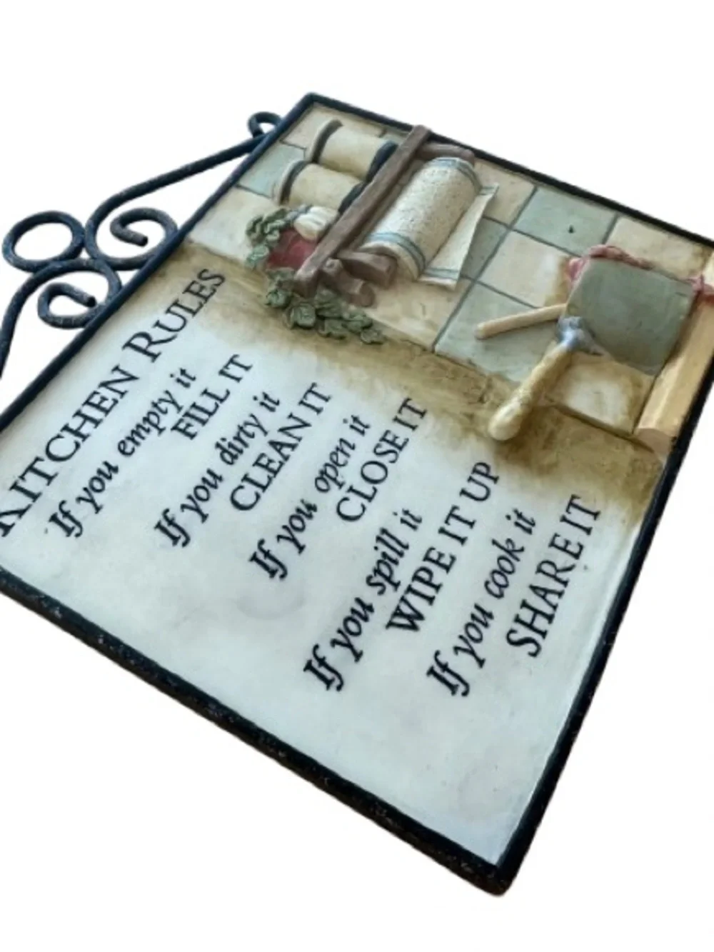 Vintage Style Kitchen Rules Decorative Plaque Wall Sign - Beige & Black